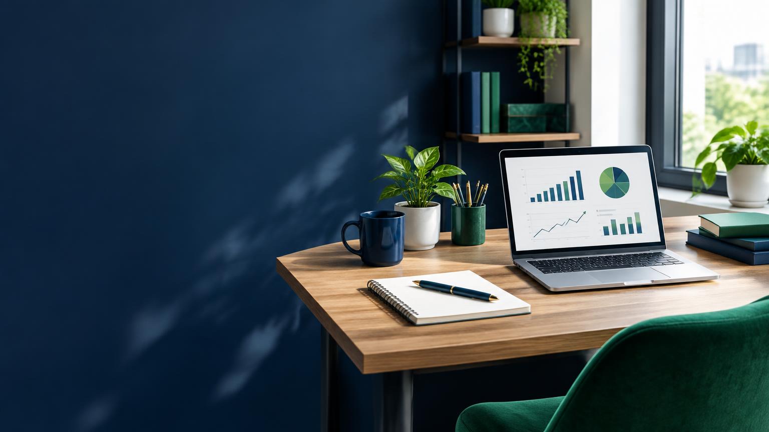 Business operations desk with growth charts